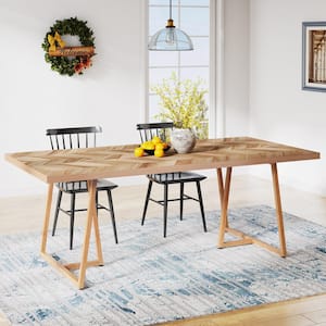 Adan Walnut Wood 70.9 in. Trestle Rectangle Dining Table Seats 6-8