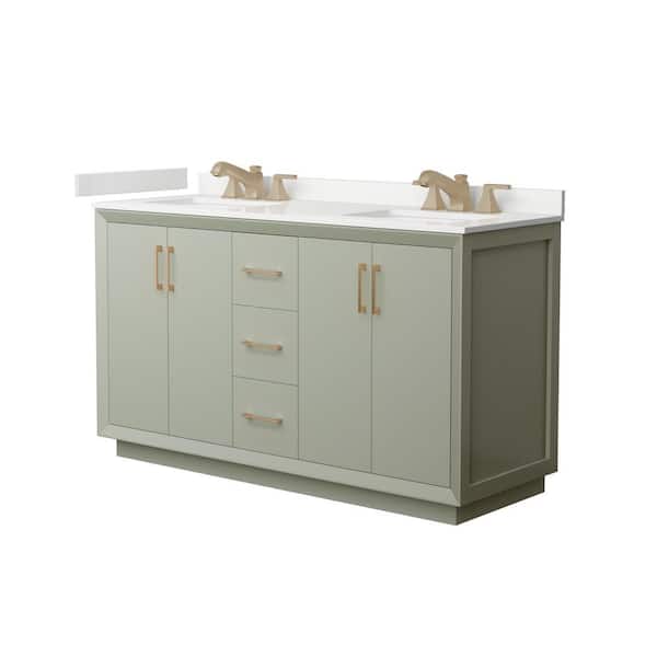 Wyndham Collection Strada 60 in. W x 22 in. D x 35 in. H Double Bath Vanity in Light Green with White Quartz Top