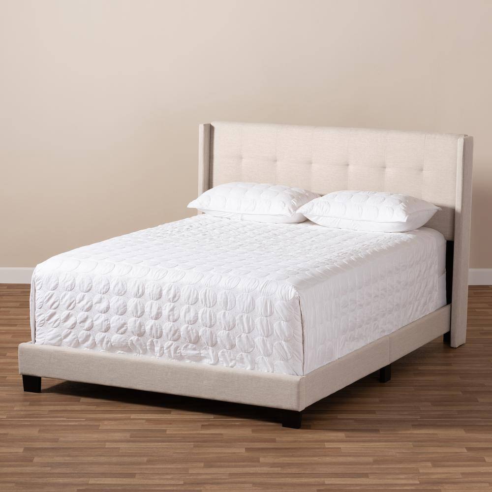 Beige Upholstered Full Bed with Tufted Headboard