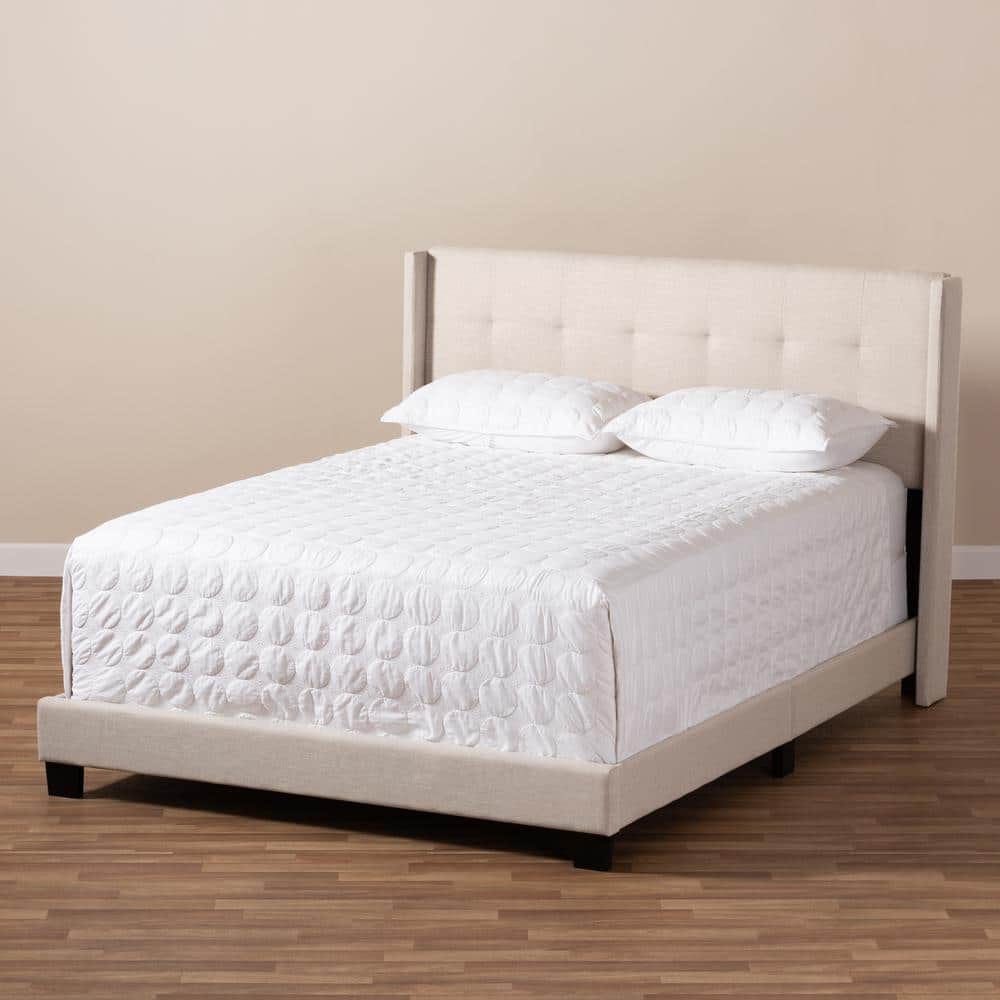 Lisette Beige Upholstered Queen Bed with Tufted Headboard
