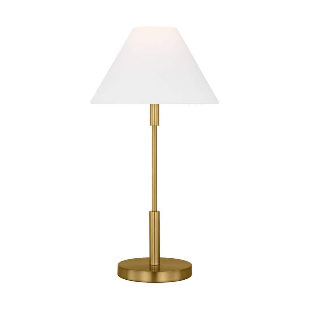 Satin Brass Medium Table Lamp with White Linen Shade