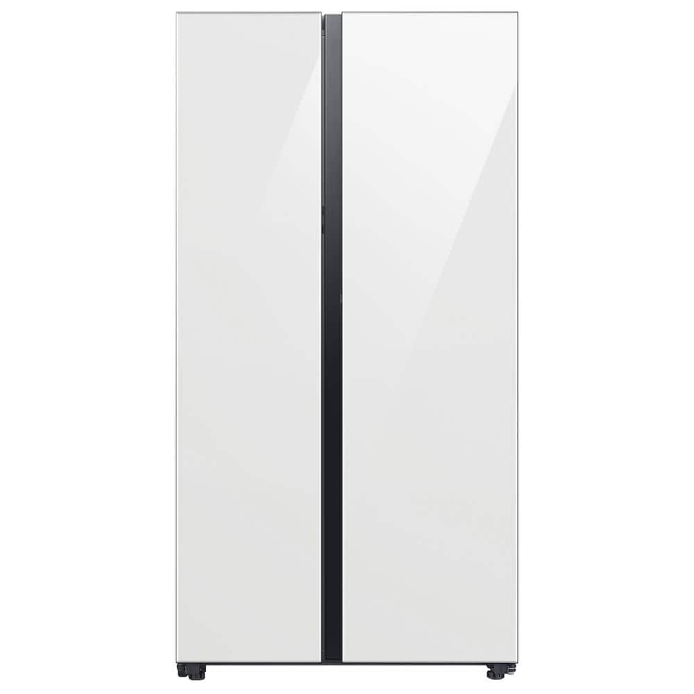 Samsung Bespoke 36 in. W 23 cu. ft. Side by Side Refrigerator with Beverage Center in White, Counter Depth, White Glass