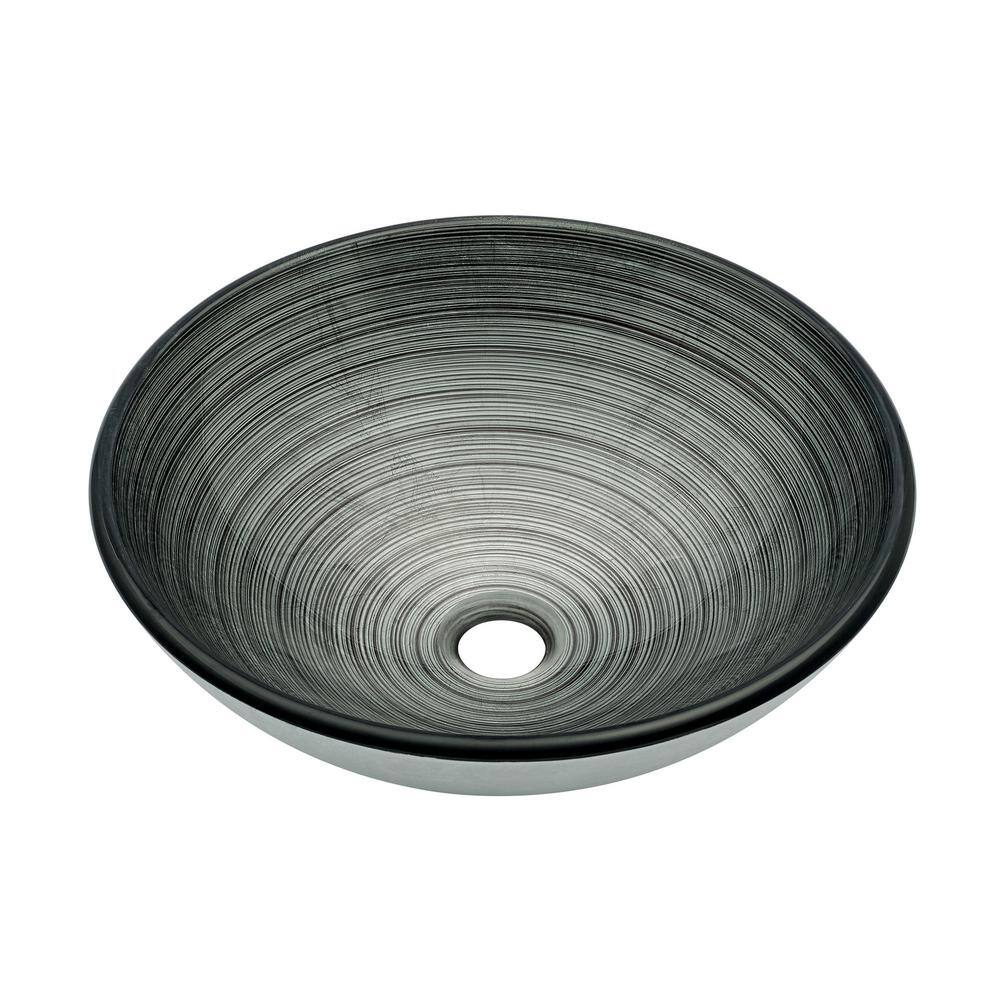 Cascade Smoky Grey 16.5" Glass Vessel Sink with Waterfall Faucet