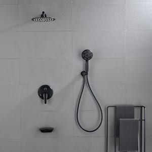 Single-Handle 1-Spray 10 in. Round High Pressure Shower Faucet with 7-Functions Handheld Shower in Matte Black