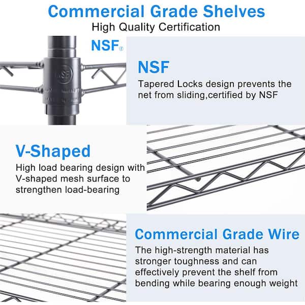  4 Tier Shelving Unit NSF Wire Shelf Metal Large Storage Shelves  Heavy Duty Height Adjustable Commercial Grade Steel Utility Layer Shelf Rack  Organizer 1000 LBS Capacity -14x36x54,Black : Home & Kitchen