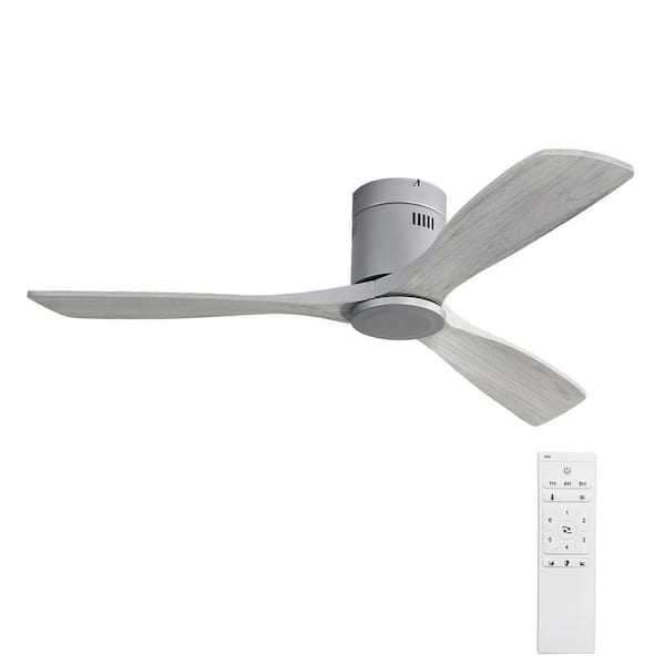 Nestfair 52 in. Smart Low Profile Ceiling Wall Fan in Silver with Remote and 3 Carved Wood Fan Blade