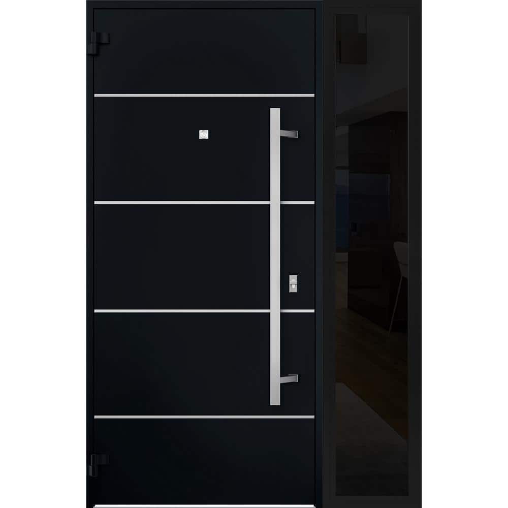 Modern Black Enamel Metal Exterior Prehung Door with Sidelites