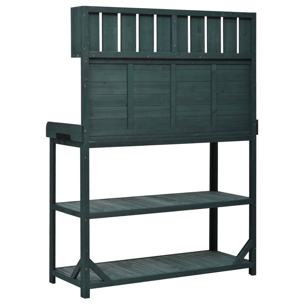 65 in. H x 46.9 in. W x 19.3 in. D Forest Green Wooden Garden Potting Bench Table with 4-Storage Shelves and Side Hook price history on PriceWatchPro