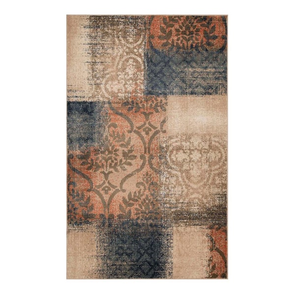 SUPERIOR Bristol Midnight Navy/Salmon 8 ft. x 10 ft. Abstract Damask Area Rug