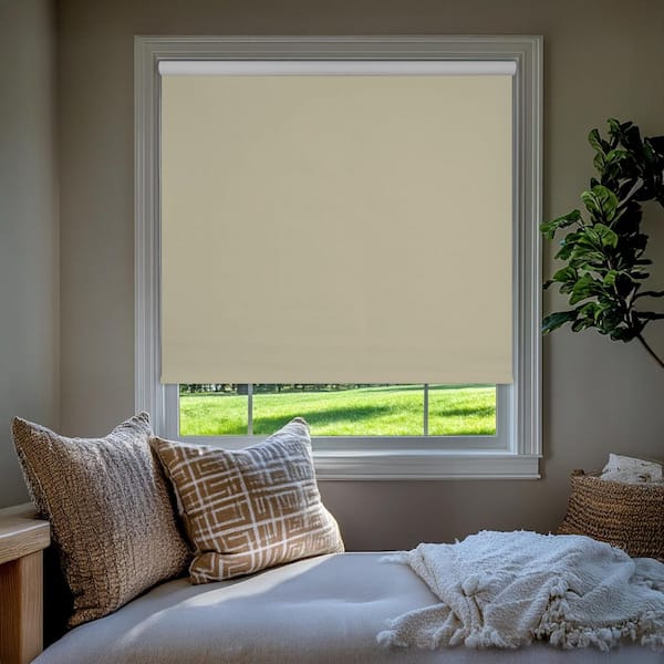 Chicology Cream Solid Cordless Blackout Privacy Vinyl Roller Shade 72 in. W x 64 in. L