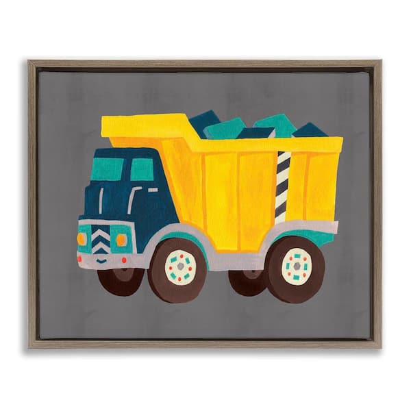 Stupell Industries Yellow Dump Truck by Irene Chan Brown Floater Frame Typography Graphic Art Print 25 in. x 31 in.
