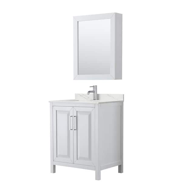 Wyndham Collection Daria 30 in. W x 22 in. D x 35.75 in. H Single Bath Vanity in White with Giotto Quartz Top and Mirror