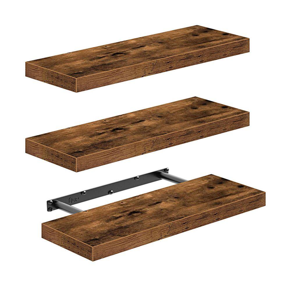 16 in. W x 6.7 in. D x 1.5 in. H Rustic Brown Floating Wall Shelf Set of 3 w/ Invisible Bracket for Bath Bedroom Kitchen price history on PriceWatchPro