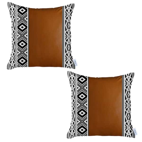 Mike & Co. New York Brown Boho Handcrafted Vegan Faux Leather Square Solid 24 in. x 24 in. Throw Pillow Cover (Set of 2)