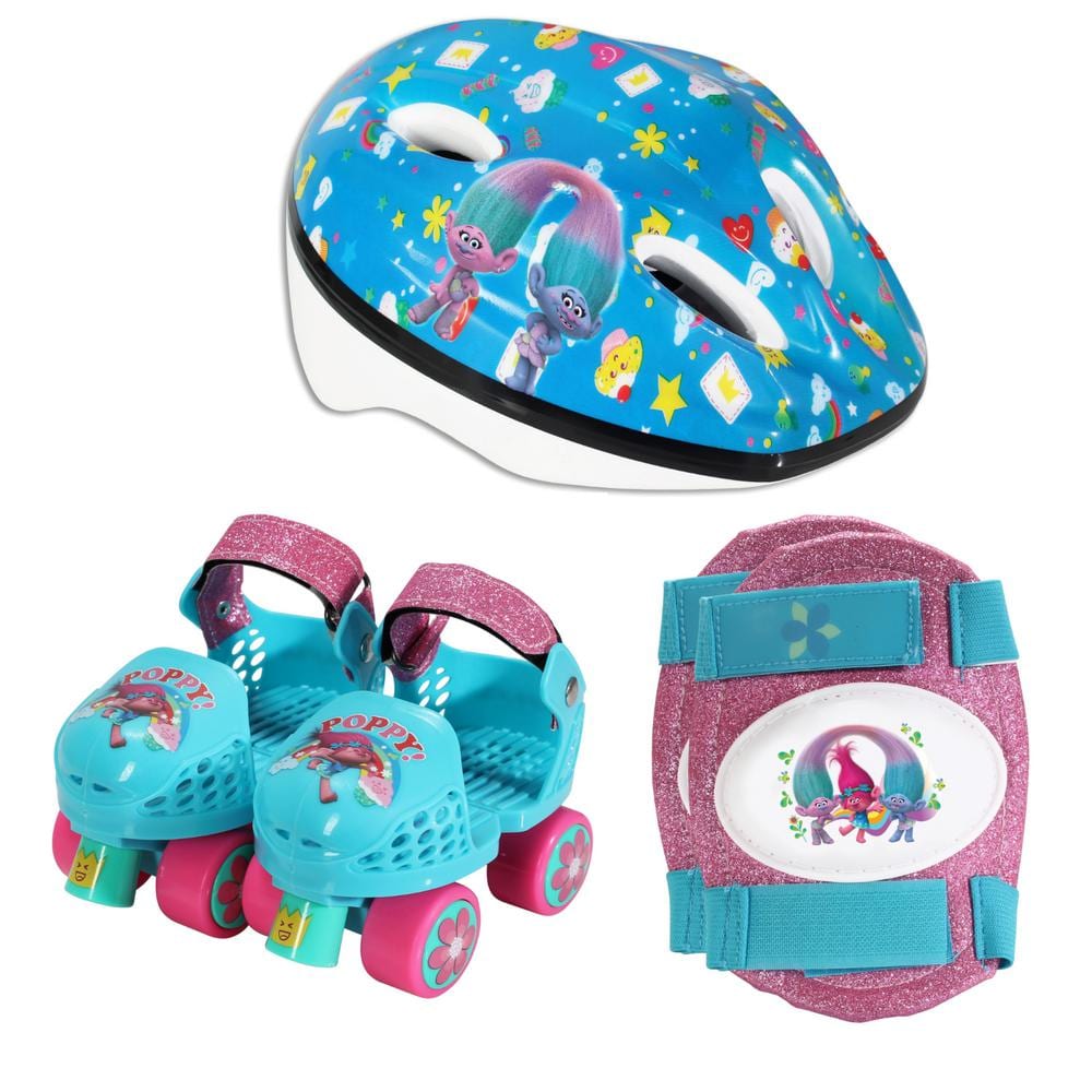 Playwheels Trolls Junior Size 612 Roller Skates with Knee Pads and Helmet 164657 The Home Depot