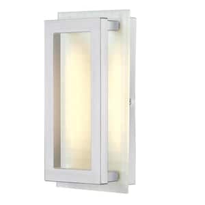 Matthew 1-Light Nickel Luster LED Outdoor Dimmable Wall Sconce Light with Frosted Waffle Glass