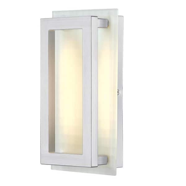 Westinghouse Matthew 1-Light Nickel Luster LED Outdoor Dimmable Wall Sconce Light with Frosted Waffle Glass