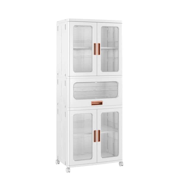 52.76 in. Stackable Accent Storage Cabinet with Doors and Wheels, Adjustable Shelves, Modern White Organizer Size 4