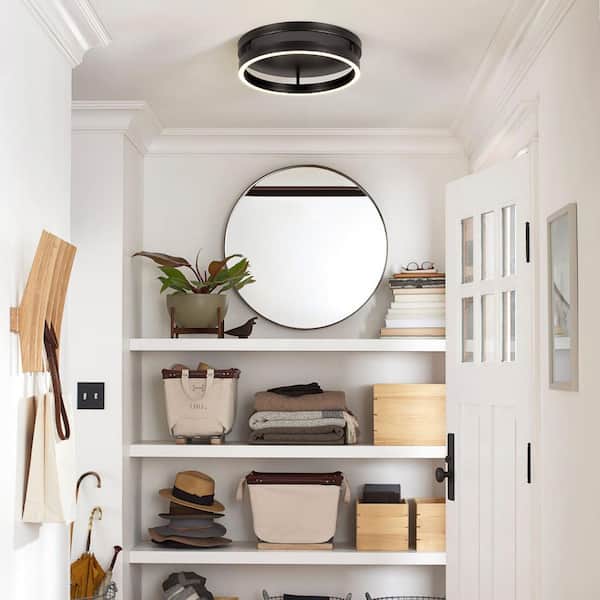 Kyle 1-Light 13.78 in. Modern Black Drum Round Integrated LED Flush Mount Light