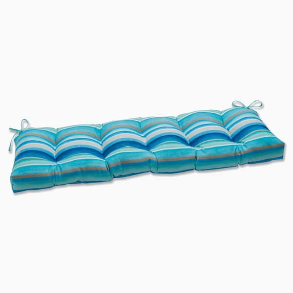 Pillow Perfect Striped Rectangular Outdoor Bench Cushion in Blue