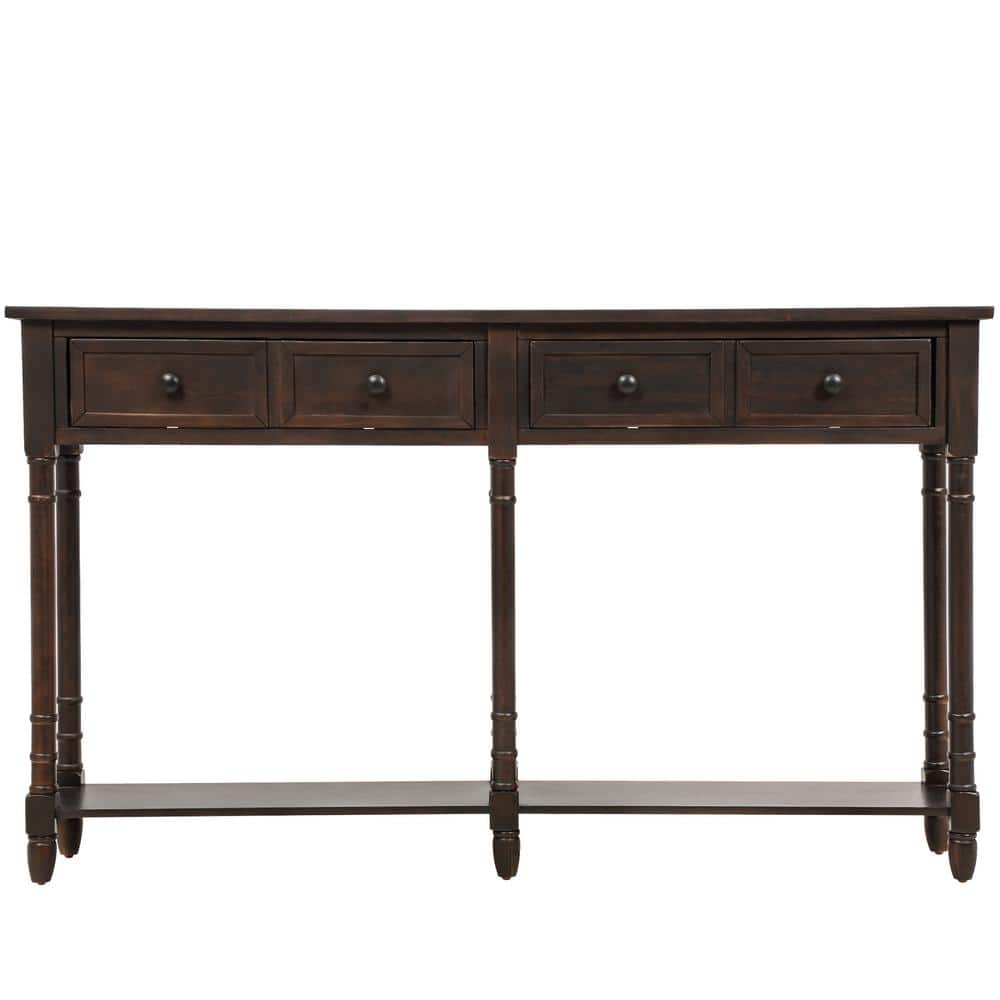 58 in. Coffee Rectangle Wood End Table, Console Table Sofa Table Easy Assem