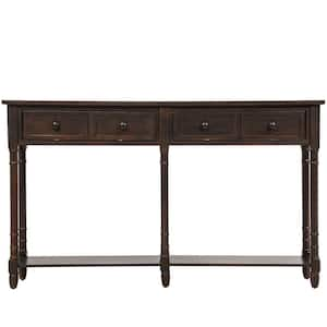 58 in. Coffee Rectangle Wood End Table, Console Table Sofa Table Easy Assembly with Two Storage Drawers and Bottom Shelf