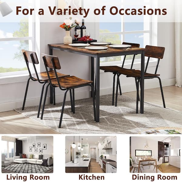 YOFE 5 Piece Industrial Dining Table Set w Ergonomic Curved Seat