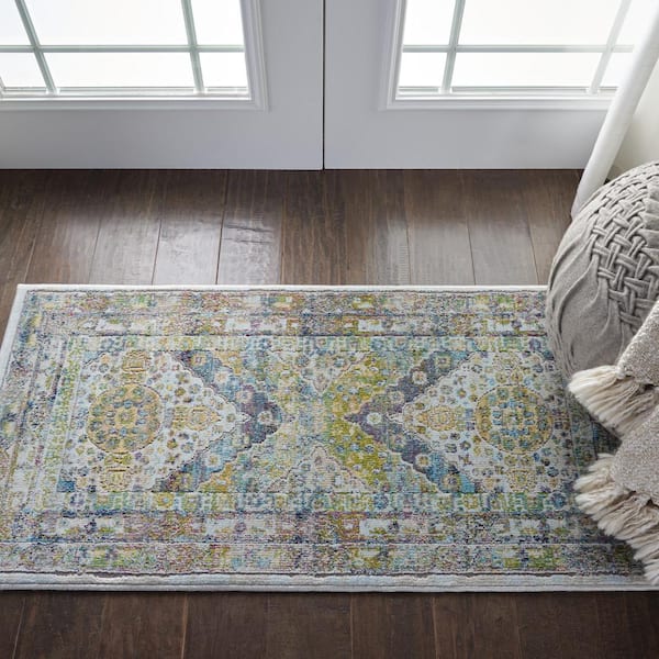 Global Vintage Blue doormat 2 ft. x 4 ft. Oriental Traditional Kitchen Area Rug