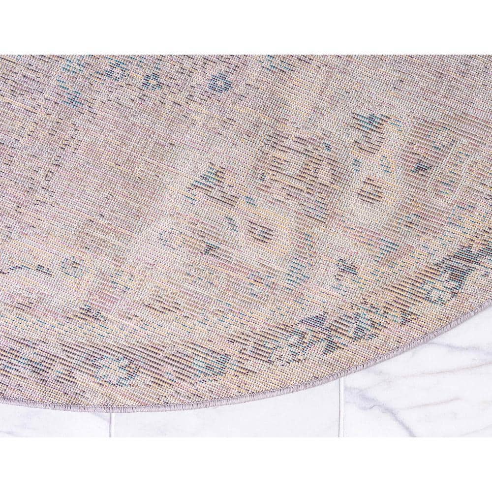 Medallion Grace Gray Synthetic 6 ft. Round Rug
