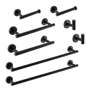 8-Piece Wall Mounted Stainless Steel Bathroom Hardware Accessories Towel Bar Set in Matte Black
