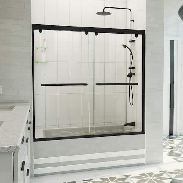 DreamLine Charisma-X 60 in. W x 58 in. H Sliding Semi Frameless Tub Door in Satin Black with Clear Glass