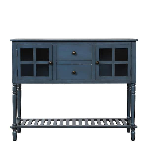 MOJAY 42 in. Antique Navy Standard Rectangle Wood Console Table with 2 ...