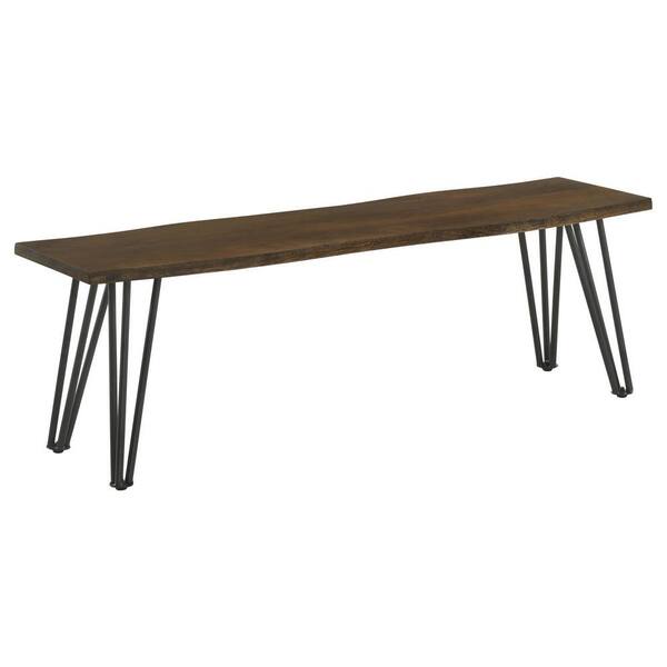 Coaster Topeka Mango Cocoa and Gunmetal Live-edge Dining Bench 54 in.