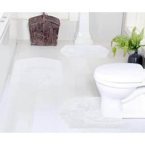 Waterford Collection 100% Cotton Tufted Bath Rug, 3-Pcs Set with Contour, White