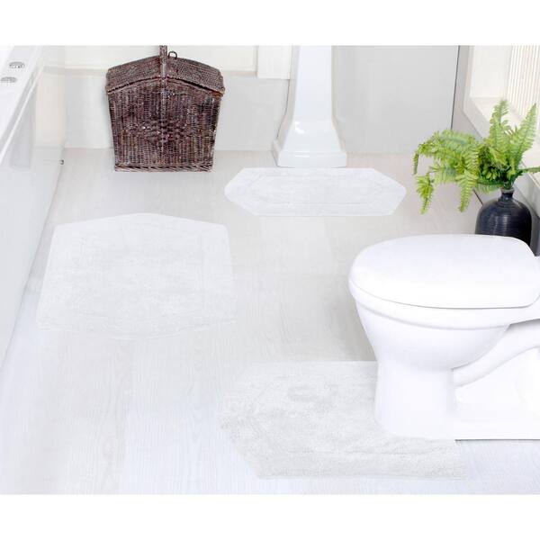 HOME WEAVERS INC Waterford Collection 100% Cotton Tufted Bath Rug, 3-Pcs Set with Contour, White