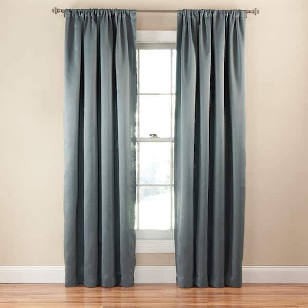 Eclipse Tricia River Blue Solid Polyester 52 in. W x 63 in. L Room Darkening Single Rod Pocket Curtain Panel