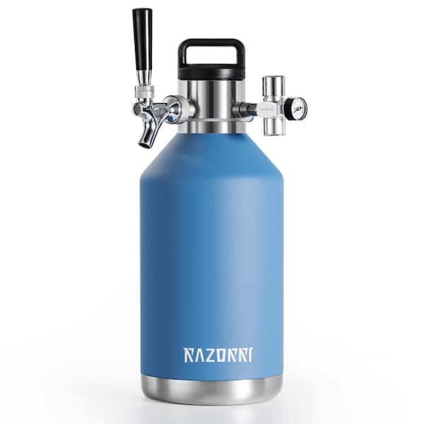 Razorri 128 oz. Stainless Steel Beer Growler, Double-Wall Vacuum Insulated Carbonated Keg, 1 Gal., Ocean Blue