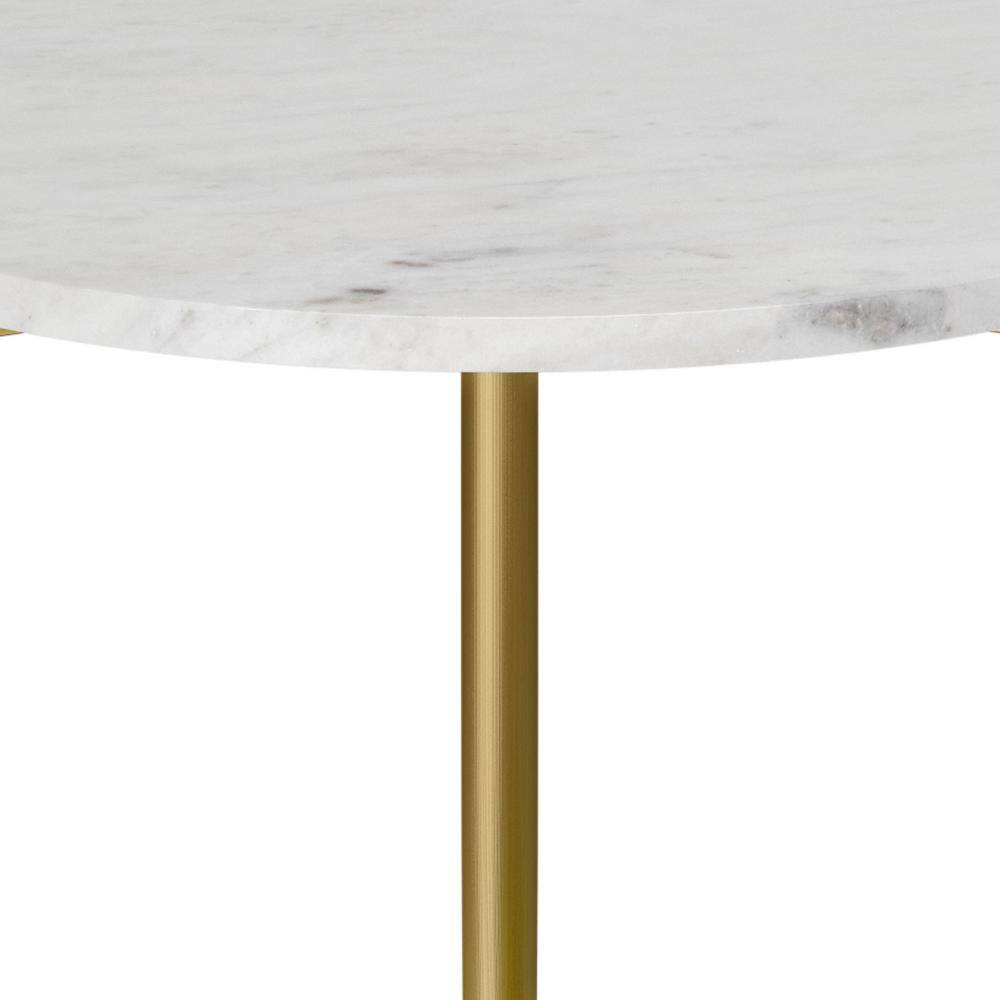 Wagner 18" Round White Marble and Acacia Wood Side Table