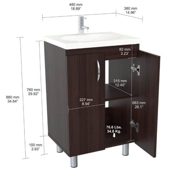 Espresso Brown Freestanding Bathroom Vanity with White Polymer Sink Bowl