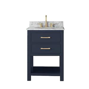 Brooks 25 in. W x 22 in. D x 35 in. H Bath Vanity in Navy Blue with Marble Vanity Top in White and White Basin