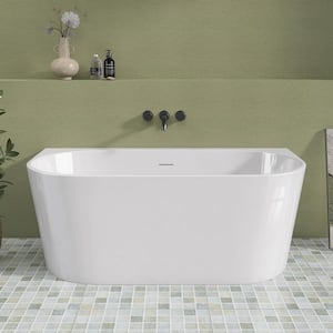 59 in. x 29.53 in. Acrylic Free Standing Soaking Tub Flatbottom Freestanding Bathtub Center Chrome Drain in Glossy White