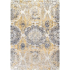 Lita Faded Damask Gold 4 ft. x 6 ft. Area Rug