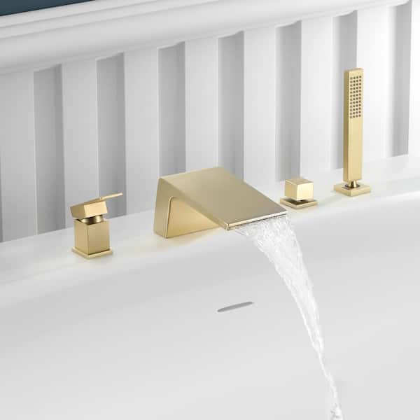 Single-Handle Tub Mount Roman Tub Faucet with Hand Shower in. Brushed Gold