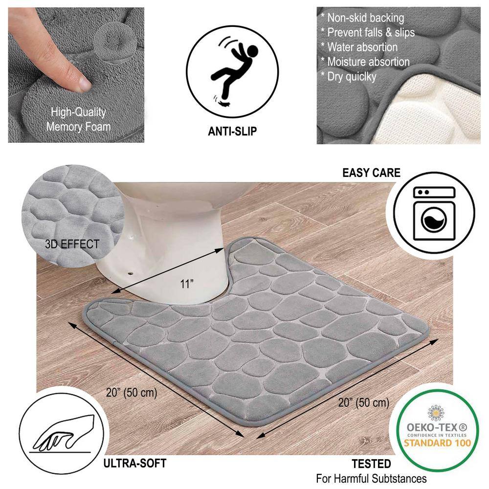 Light Gray Memory Foam Pebble Design Contour Bath Rug