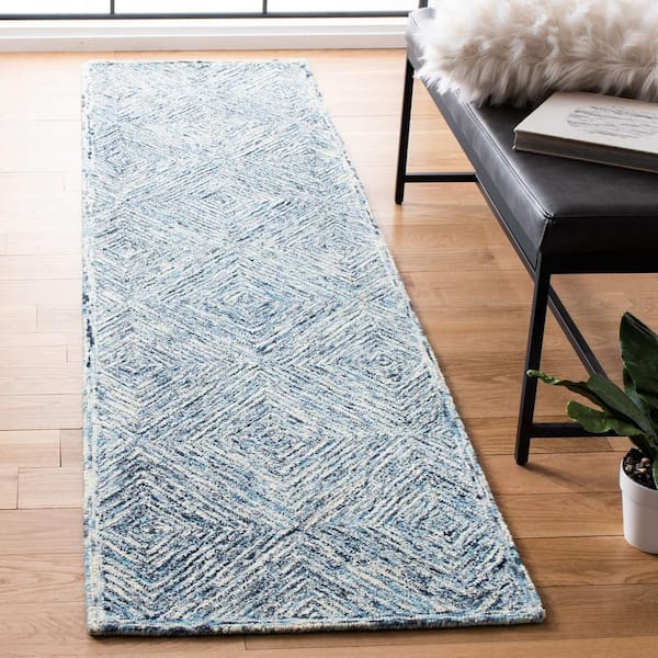 Capri Ivory/Blue 2 ft. x 9 ft. Geometric Diamond Runner Rug