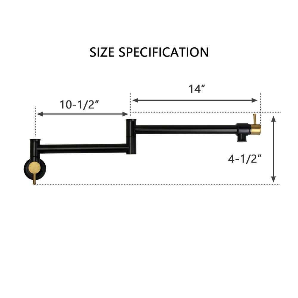 Black and Gold Brass Wall Mount Pot Filler Faucet
