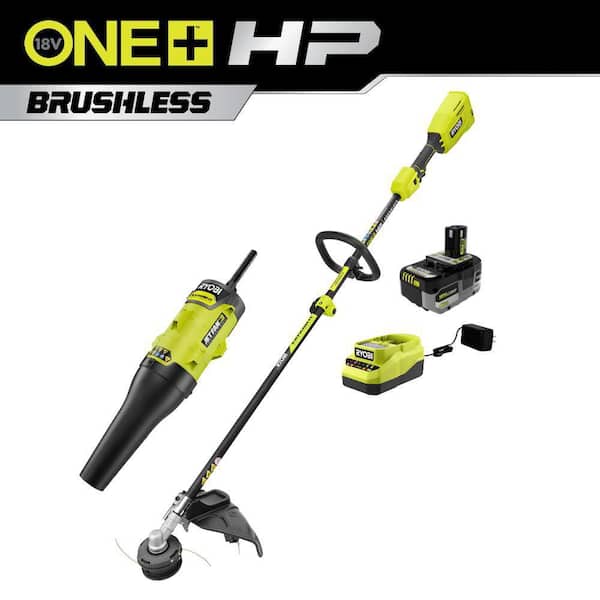 RYOBI ONE+ HP 18V Brushless 15 in. Attachment Capable String Trimmer & 475 CFM Blower Attachment w/ 6.0 Ah Battery & Charger