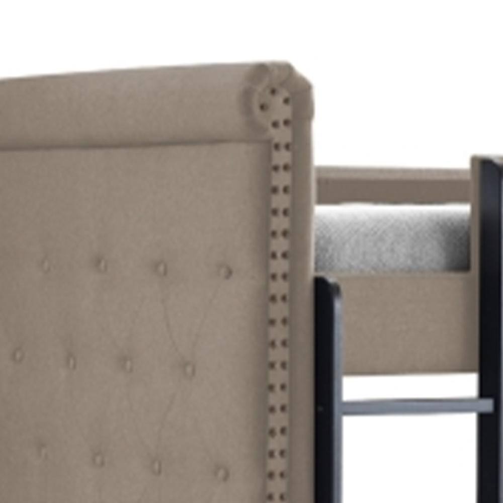 Beige Twin Bunk Bed with Trundle and Tufted Upholstery