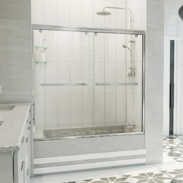 DreamLine Charisma-X 60 in. W x 58 in. H Sliding Semi Frameless Sliding Tub Door in Chrome with Clear Glass