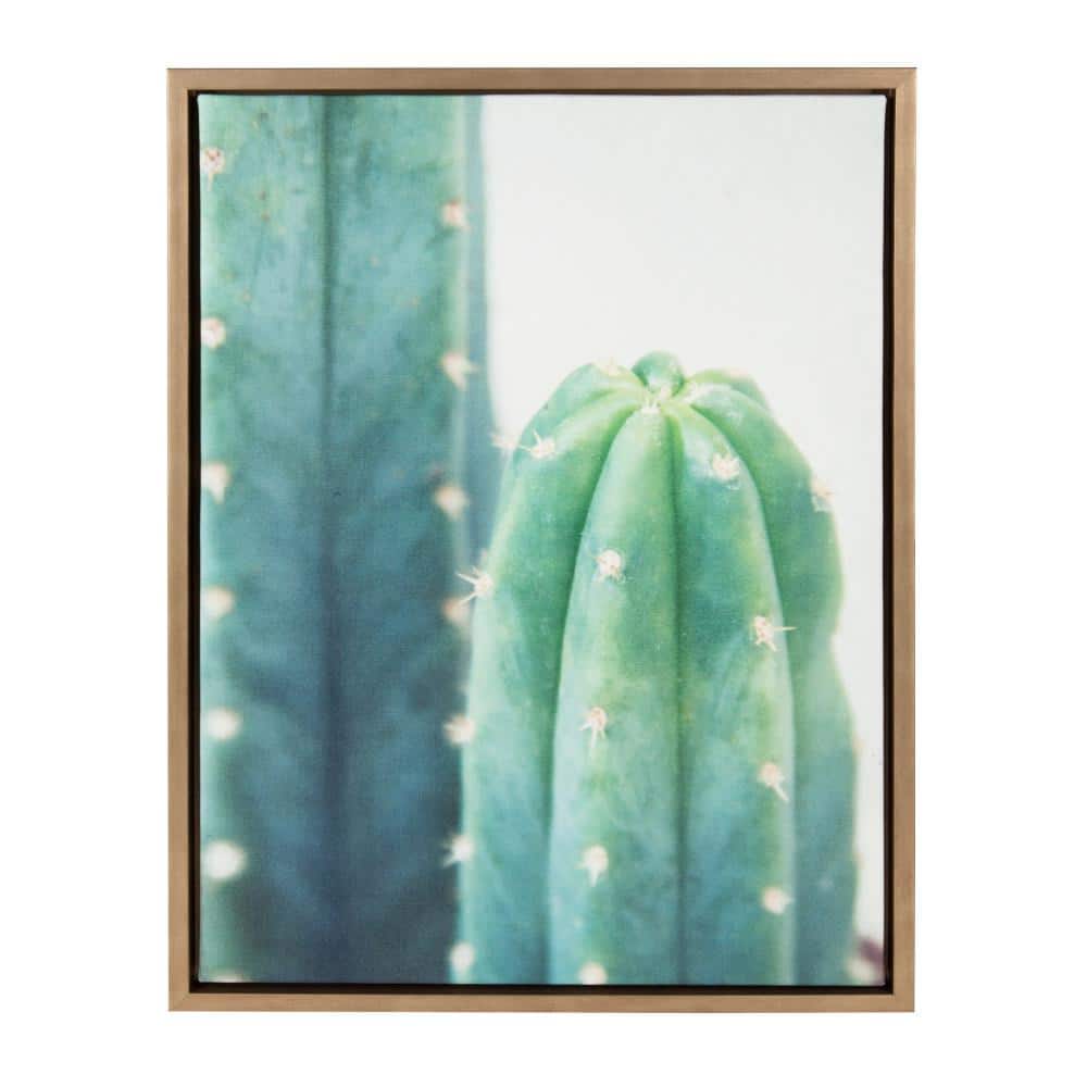 18" x 24" Green Cactus Framed Canvas Print with Gold Frame